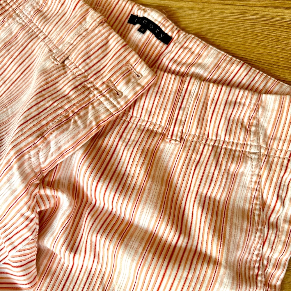 Theory Striped Wide Legged Slacks - Cream & Coral - Size 8 - NWOT - Picture 4 of 4